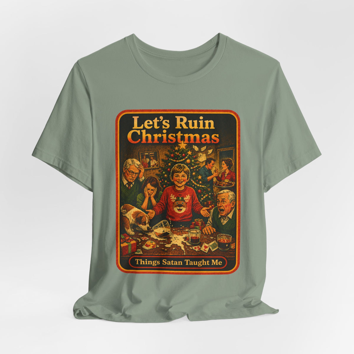 Let's Ruin Christmas Unisex Tee in Sage, view 4