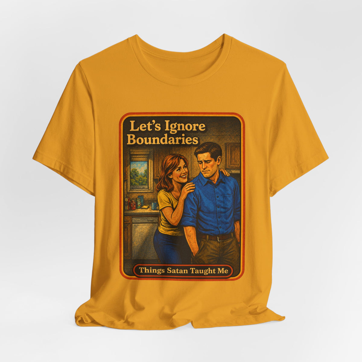Let's Ignore Boundaries Unisex Tee in Mustard, view 4