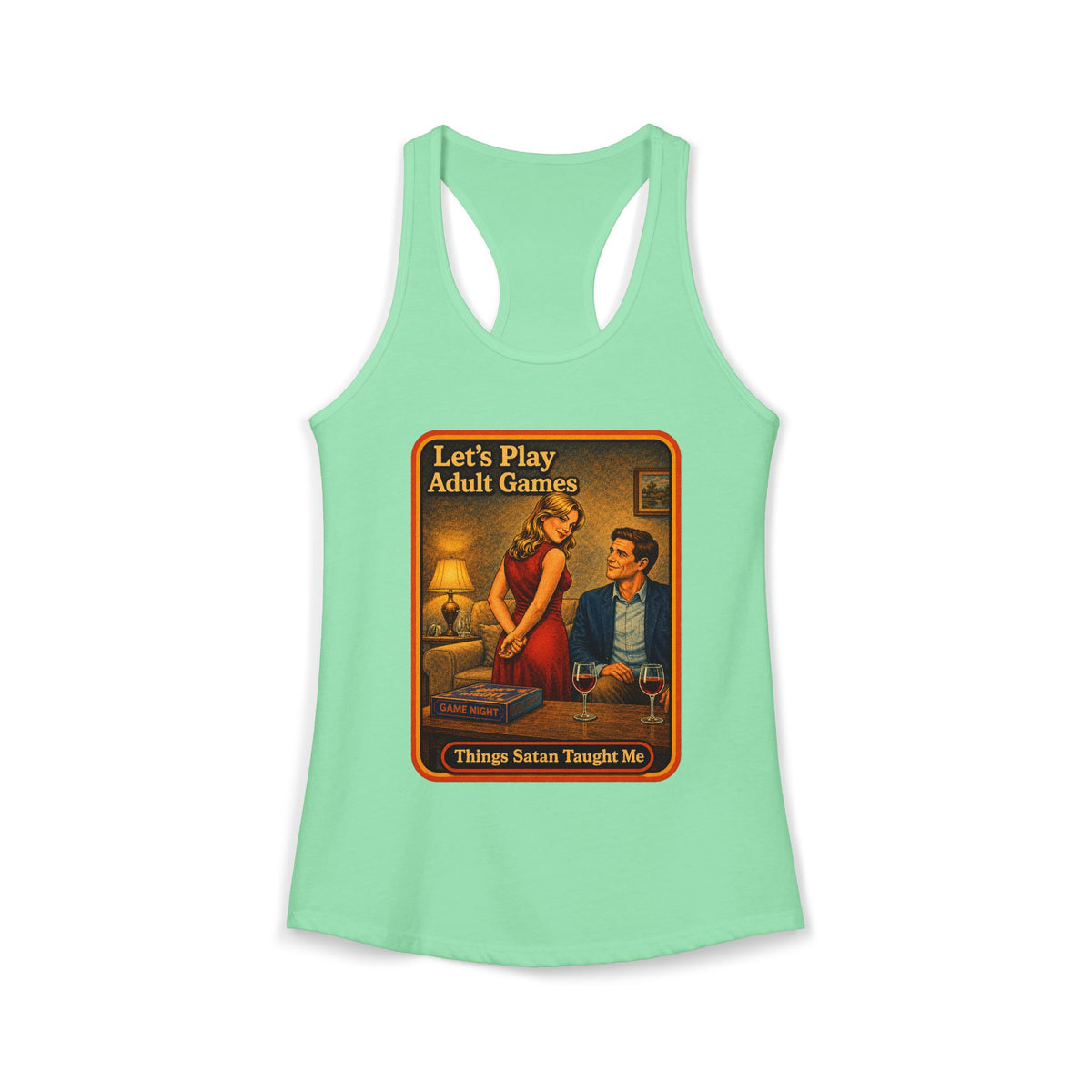 Let's Play Adult Games Racerback Tank in Mint, front