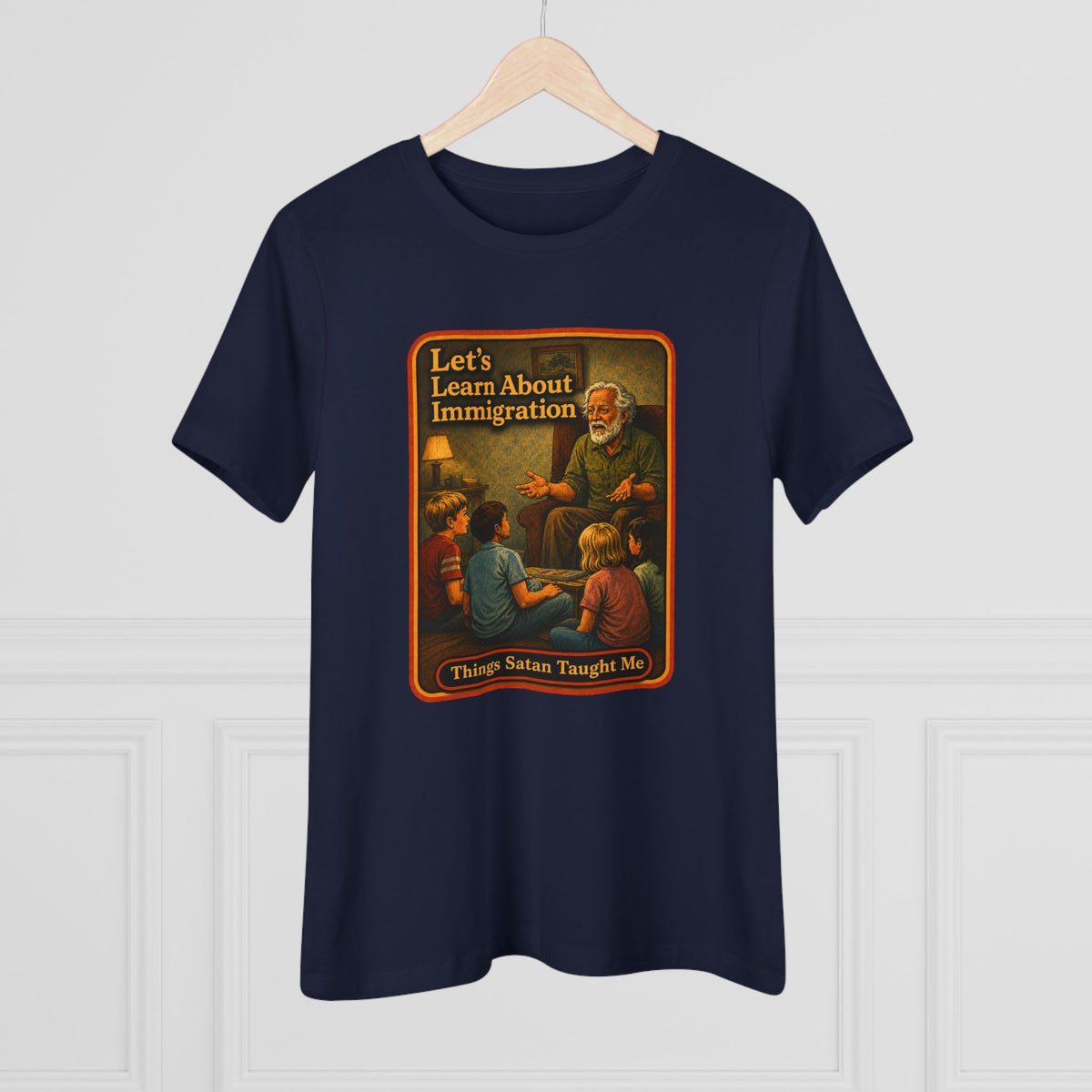 Let's Learn About Immigration Women's Tee in Navy, view 4