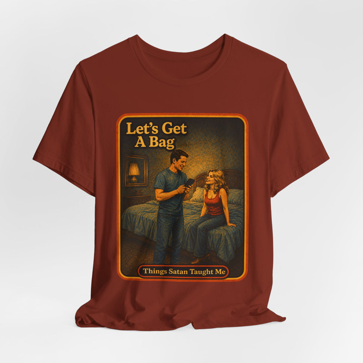 Let's Get A Bag Unisex Tee in Rust, view 4