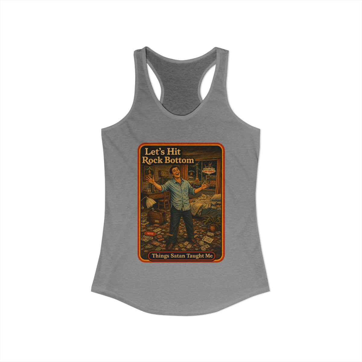 Let's Hit Rock Bottom Racerback Tank in Heather Grey, view 2