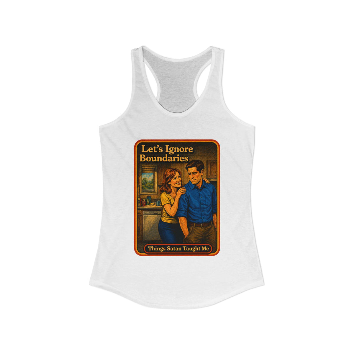 Let's Ignore Boundaries Racerback Tank in White, view 2