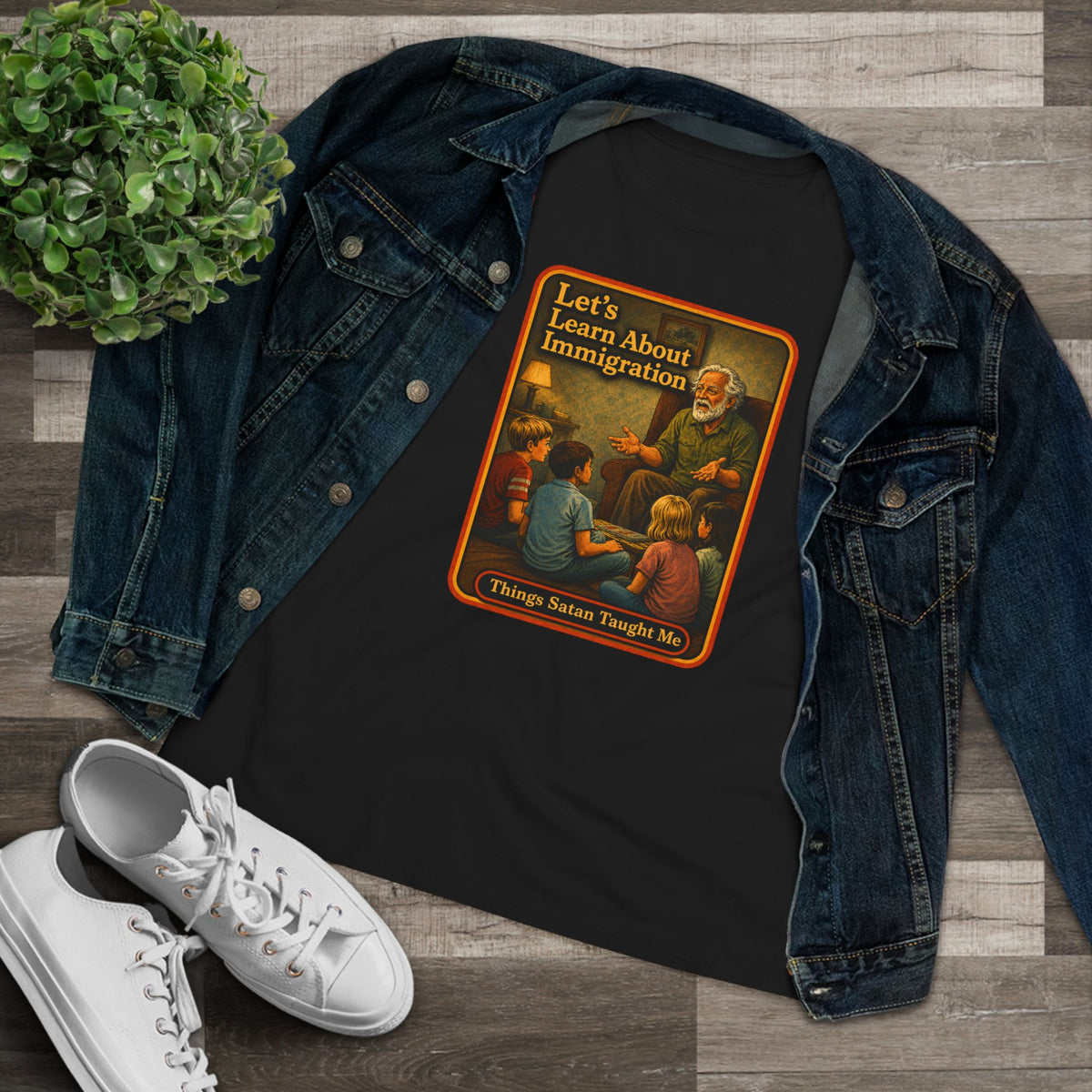 Let's Learn About Immigration Women's Tee in Black, view 3