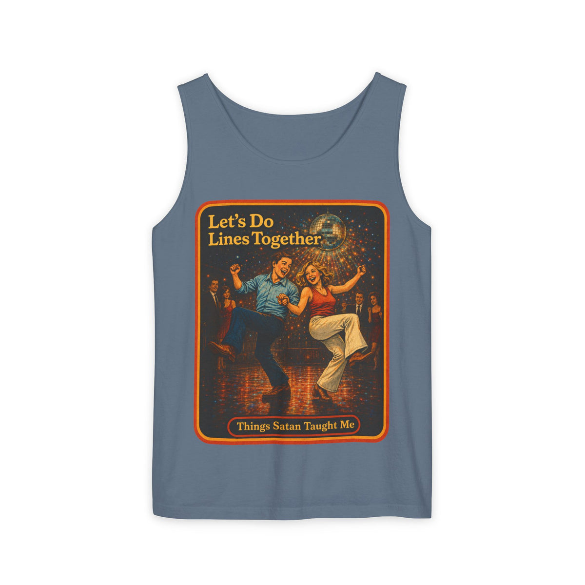 Let's Do Lines Together Wife Beater in Blue Jean, front