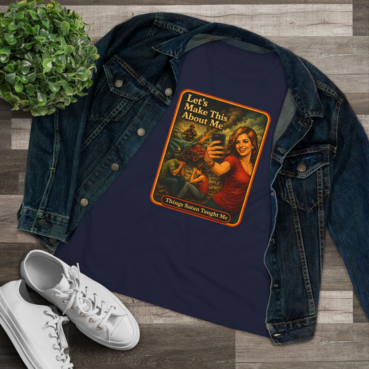 Let's Make This About Me Women's Tee in Navy, view 3