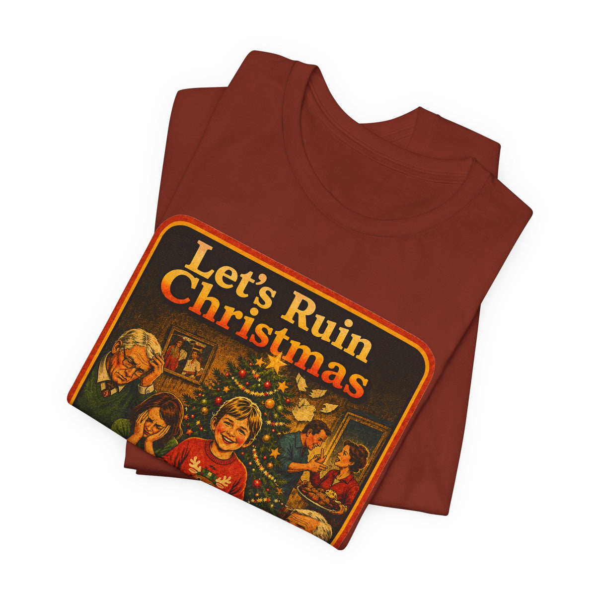 Let's Ruin Christmas Unisex Tee in Rust, view 3