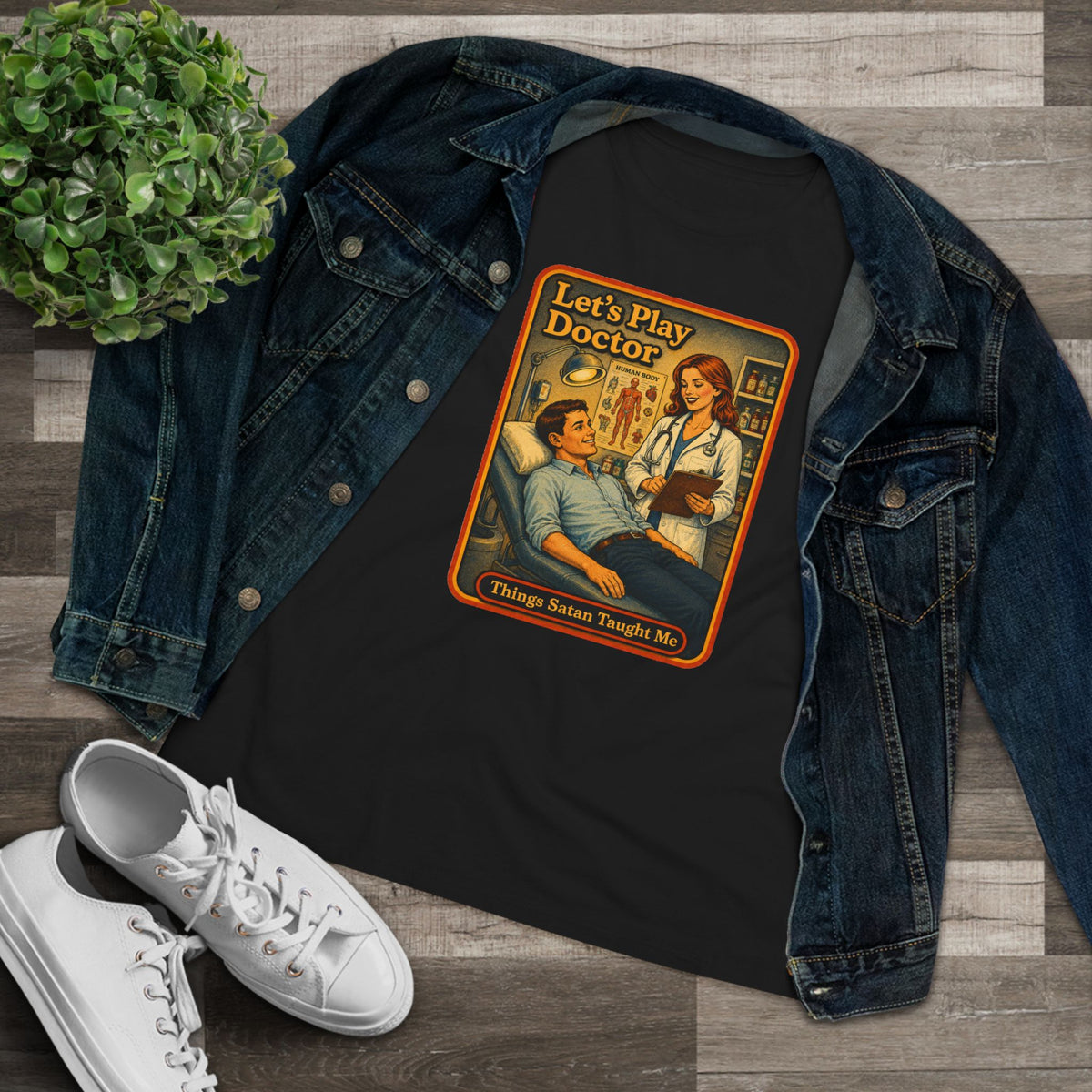 Let's Play Doctor Women's Tee in Black, view 3