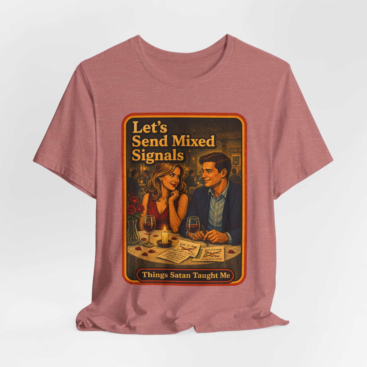 Let's Send Mixed Signals Unisex Tee in Heather Mauve, view 4