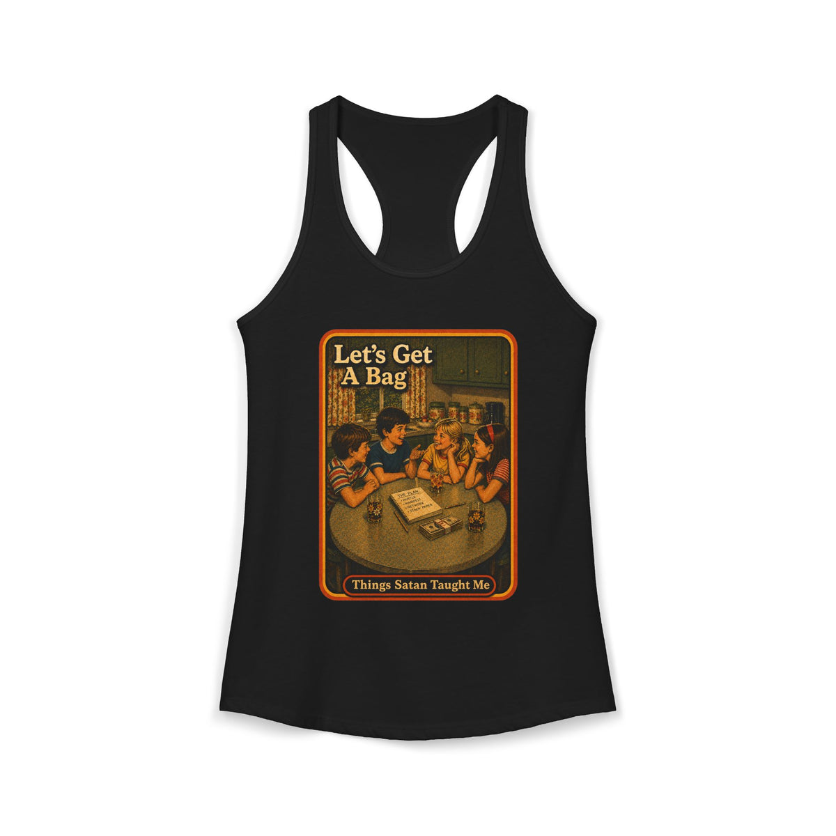 Let's Get Another Bag Racerback Tank in Black, front