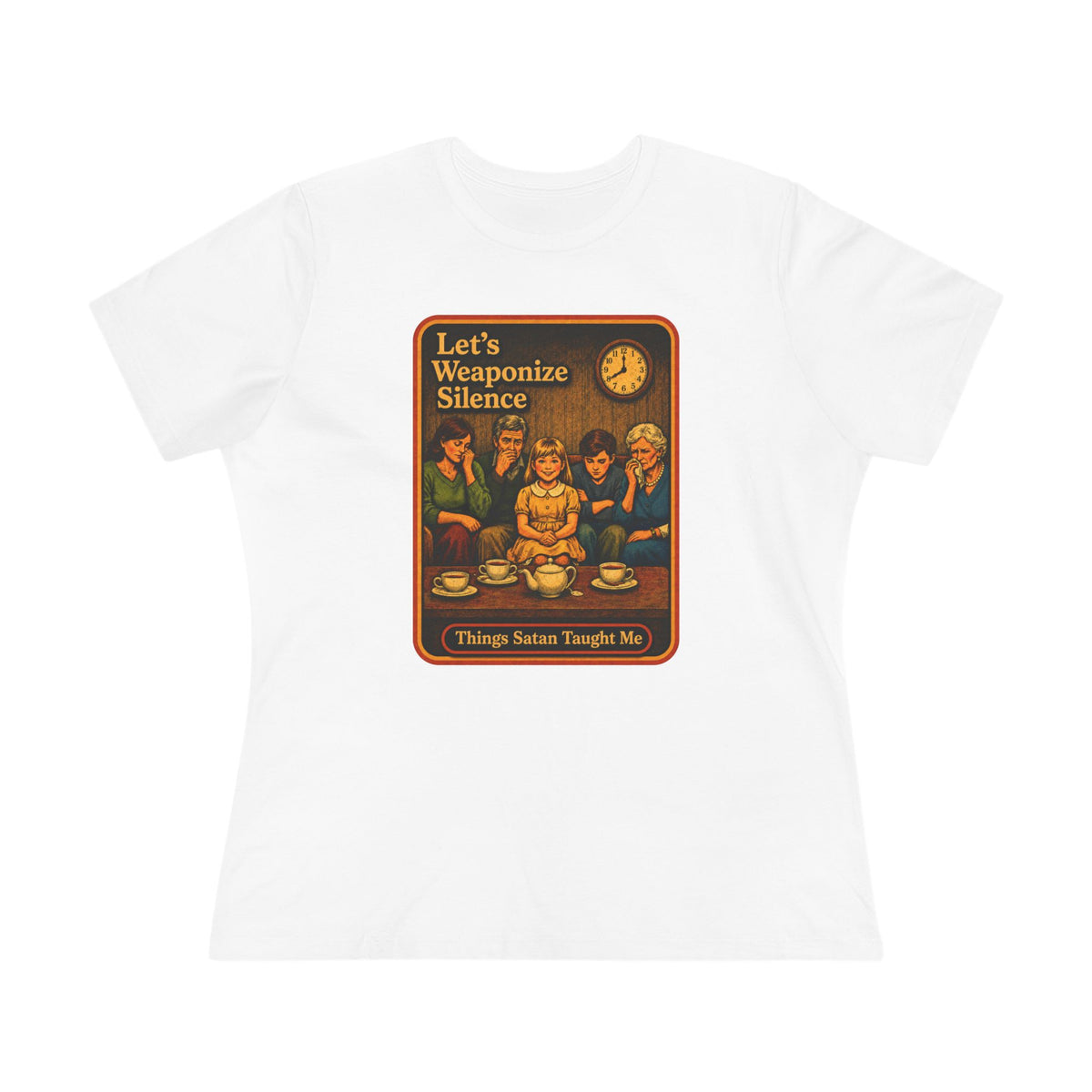 Let's Weaponize Silence Women's Tee in White, front