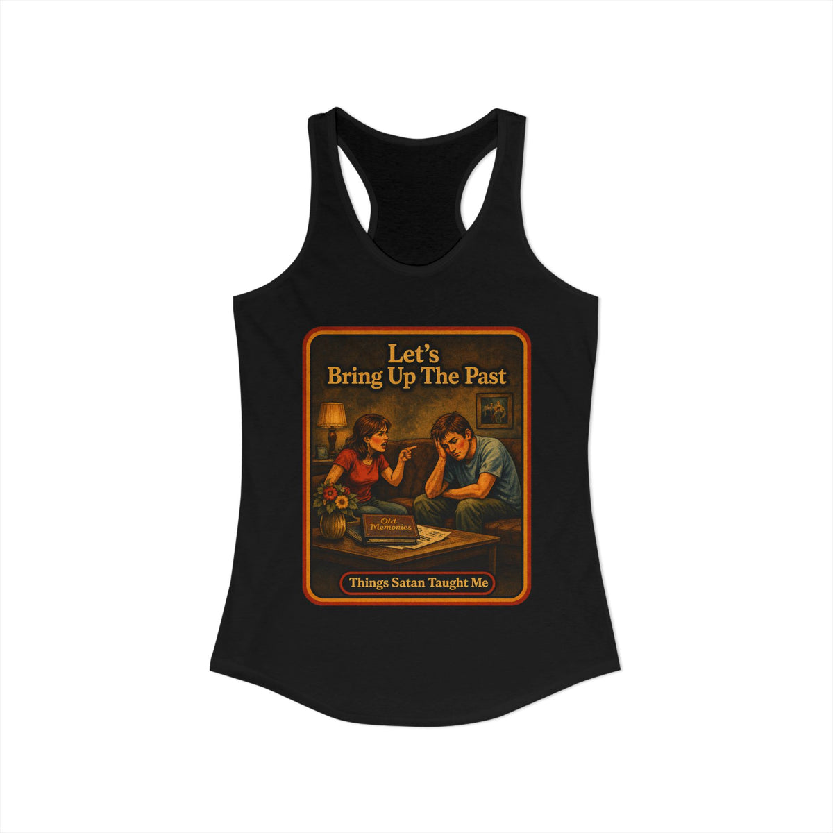 Let's Bring Up The Past Racerback Tank in Black, view 2