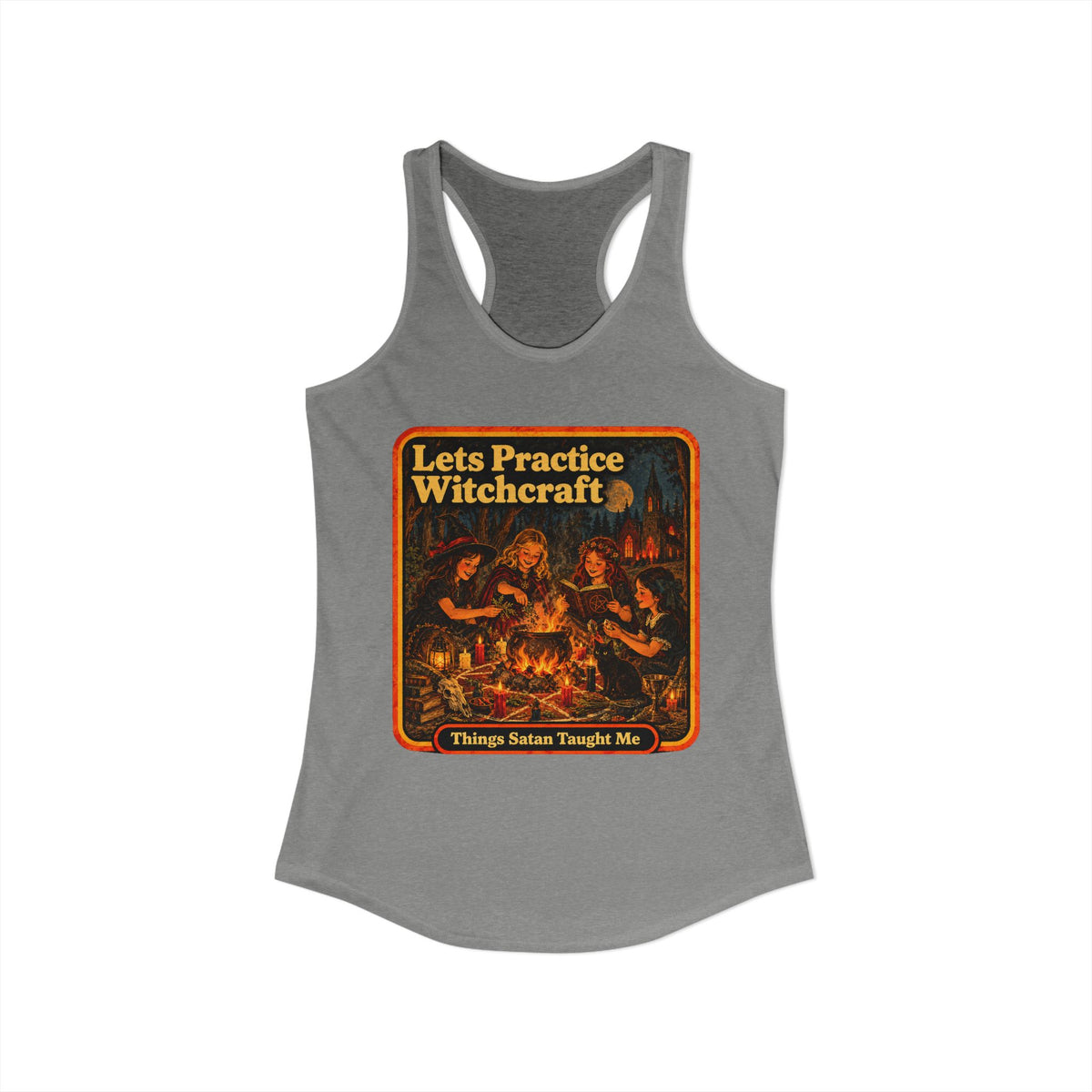 Let's Practice Witchcraft Racerback Tank in Heather Grey, view 2