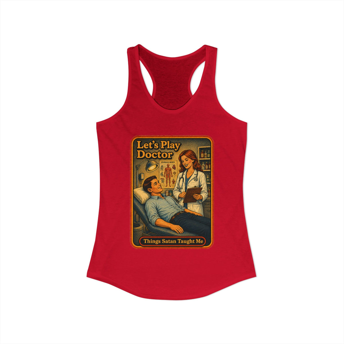 Let's Play Doctor Racerback Tank in Red, view 2