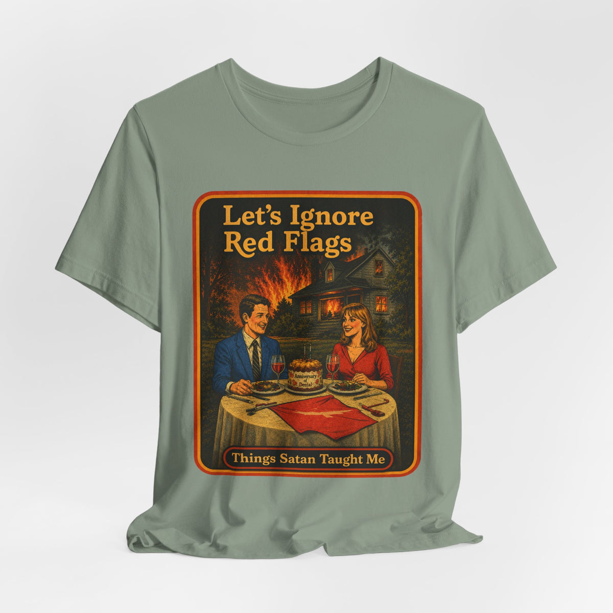 Let's Ignore Red Flags Unisex Tee in Sage, view 4