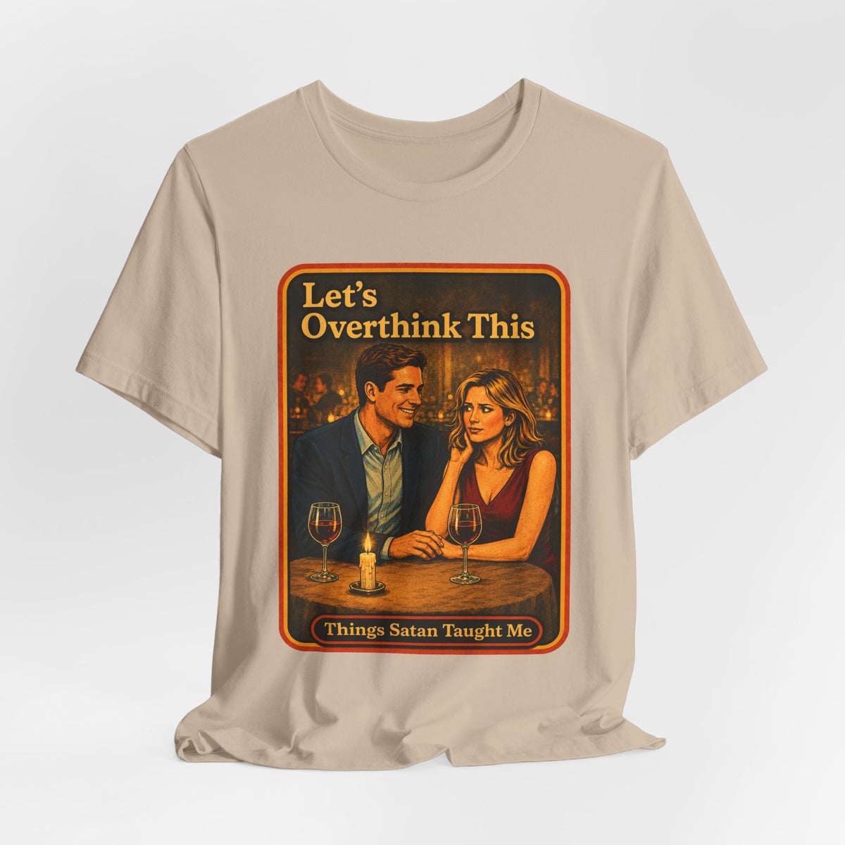 Let's Overthink This Unisex Tee in Tan, view 4