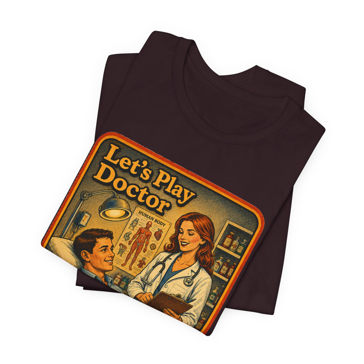 Let's Play Doctor Unisex Tee in Oxblood Black, view 3