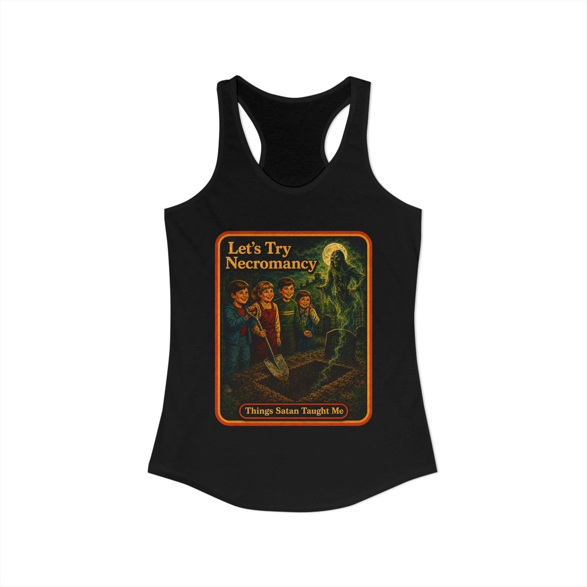 Let's Try Necromancy Racerback Tank in Black, view 2