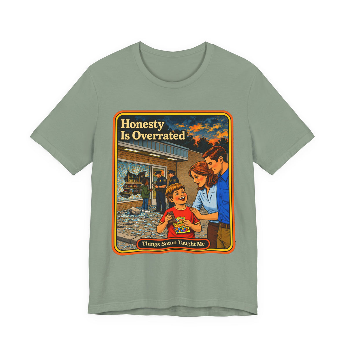 Honesty Is Overrated Unisex Tee in Sage, front