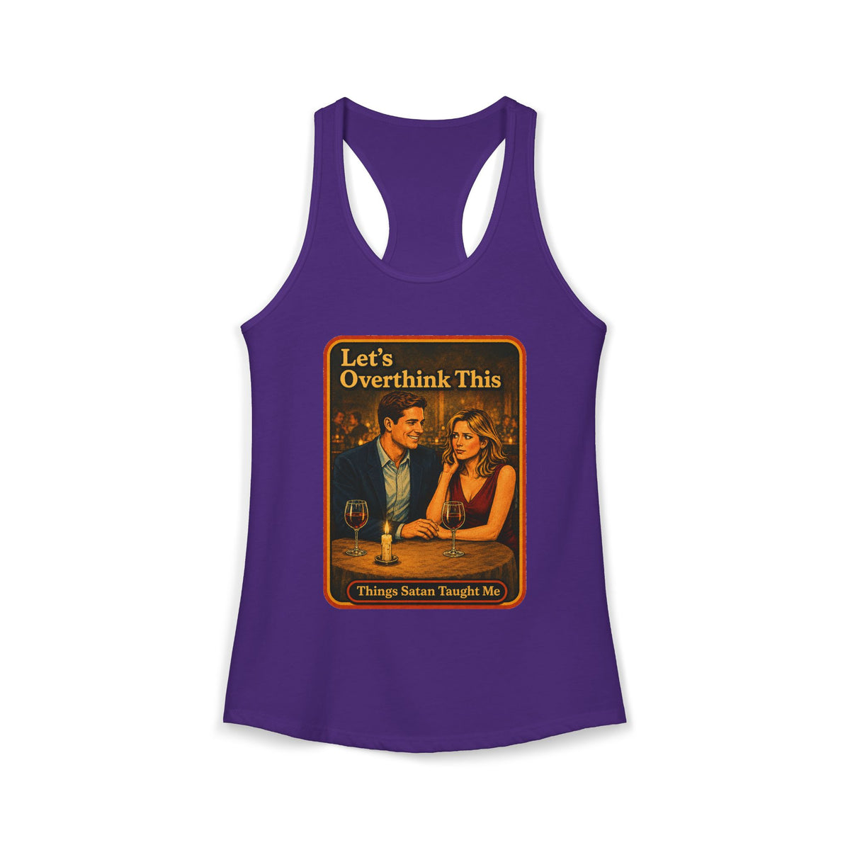 Let's Overthink This Racerback Tank in Purple Rush, front