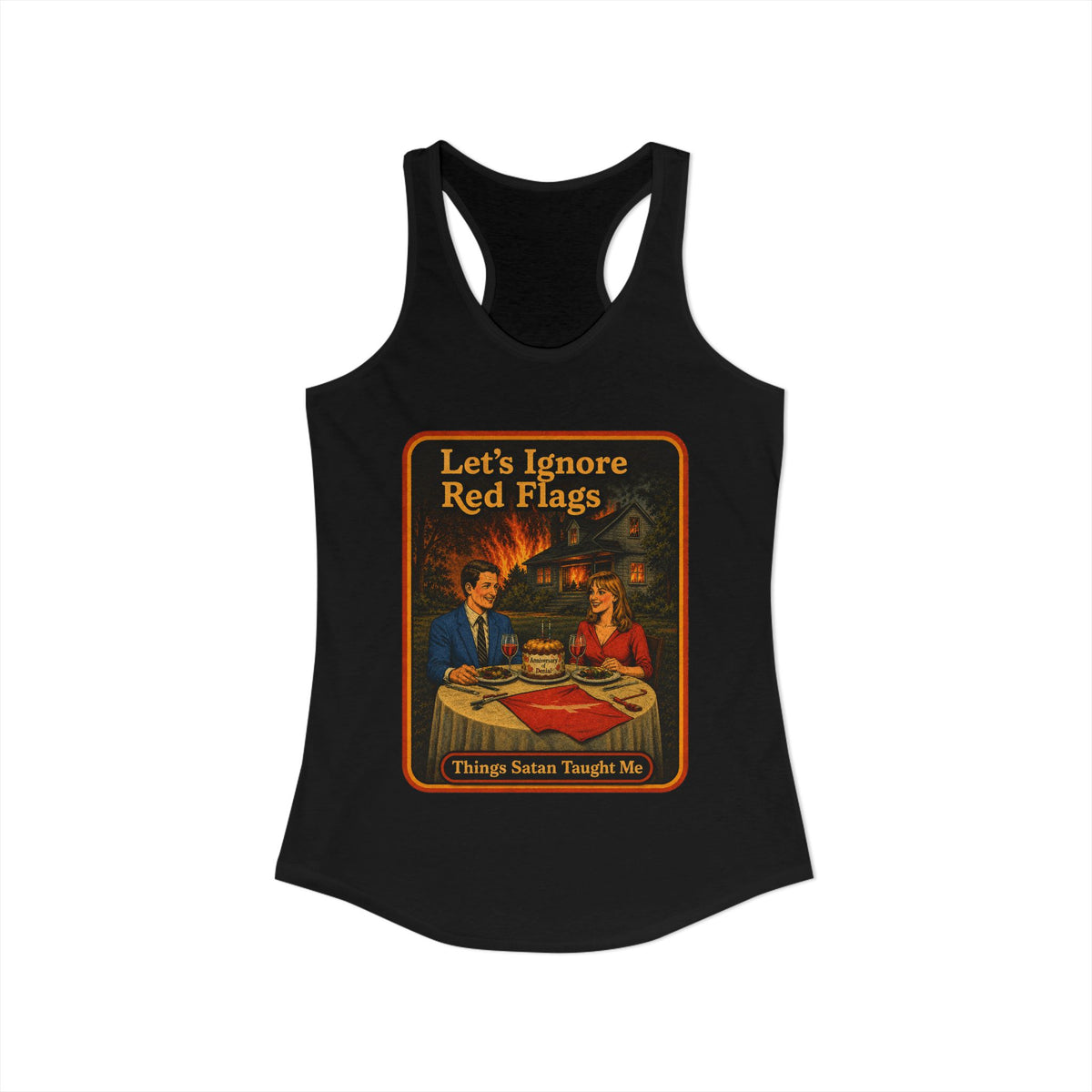 Let's Ignore Red Flags Racerback Tank in Black, view 2