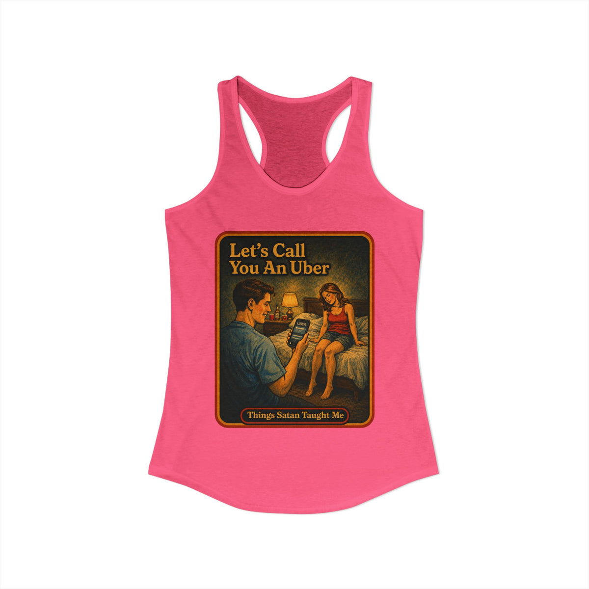 Let's Call You An Uber Racerback Tank in Hot Pink, view 2