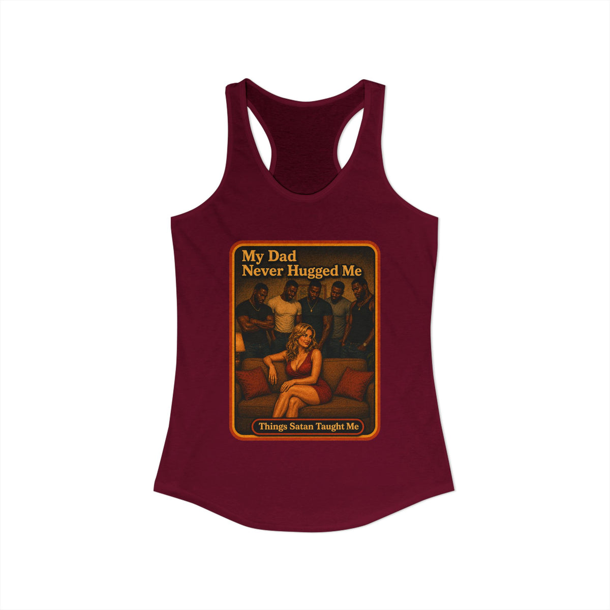 My Dad Never Hugged Me Racerback Tank in Cardinal Red, view 2