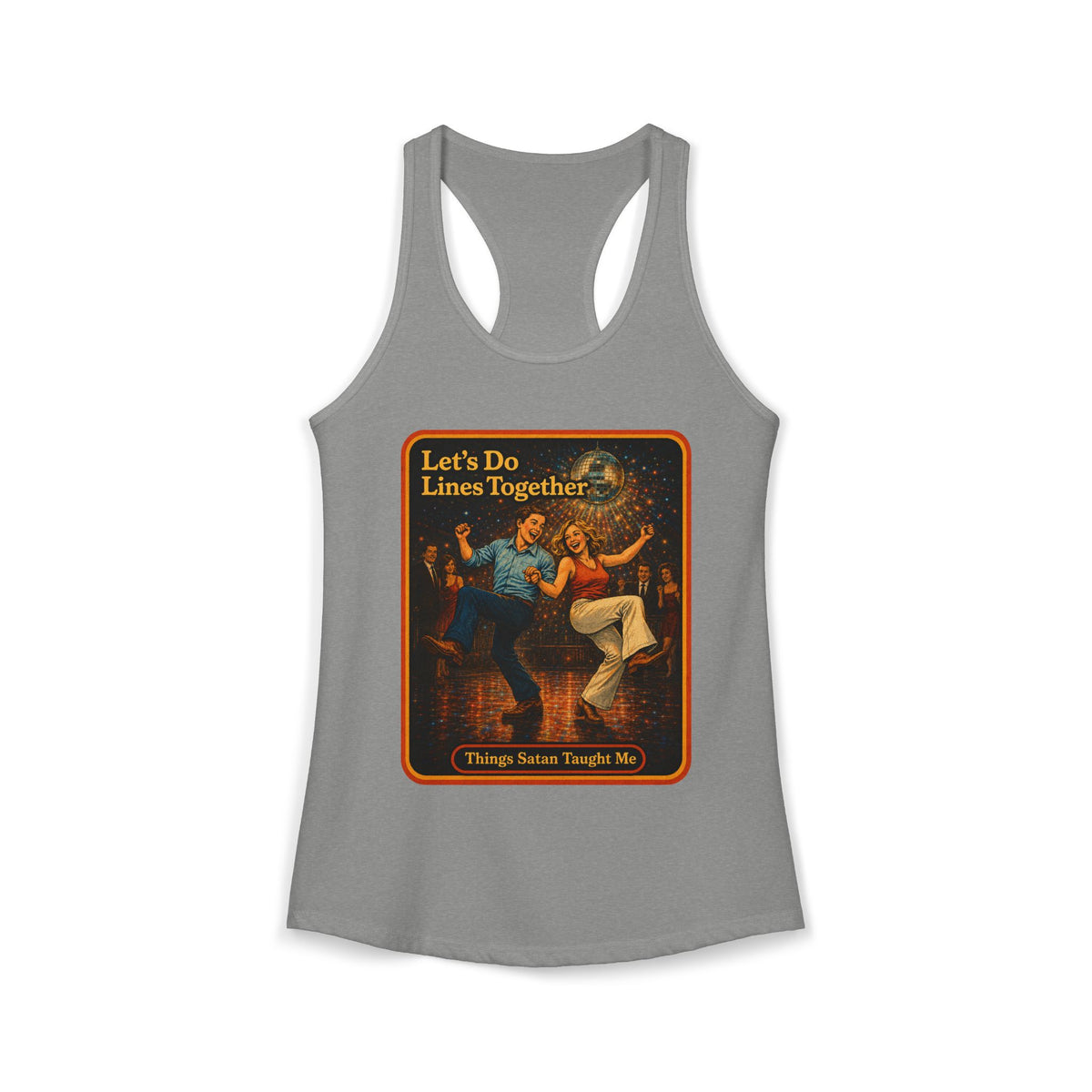 Let's Do Lines Together Racerback Tank in Heather Grey, front