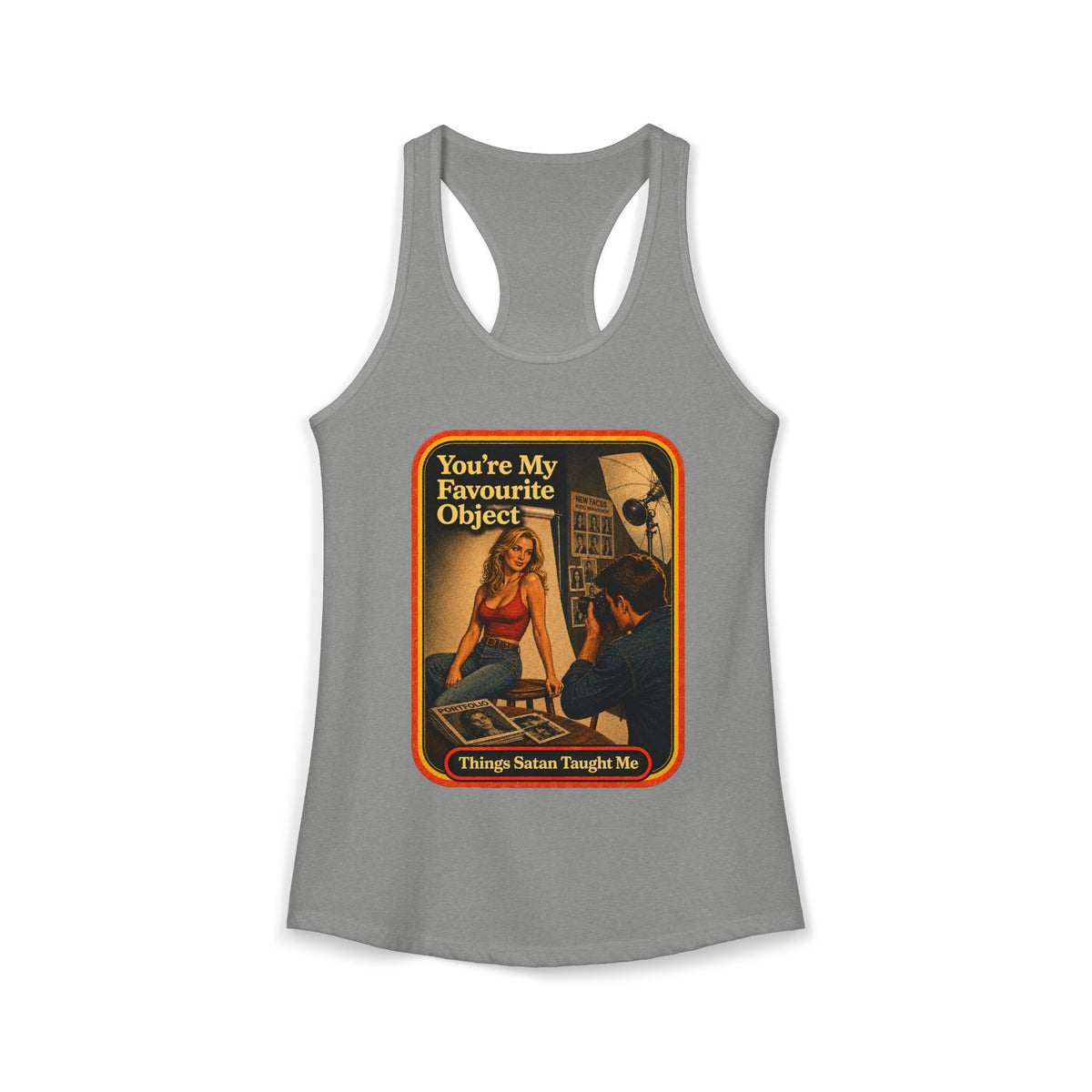 You're My Favourite Object Racerback Tank in Heather Grey, front