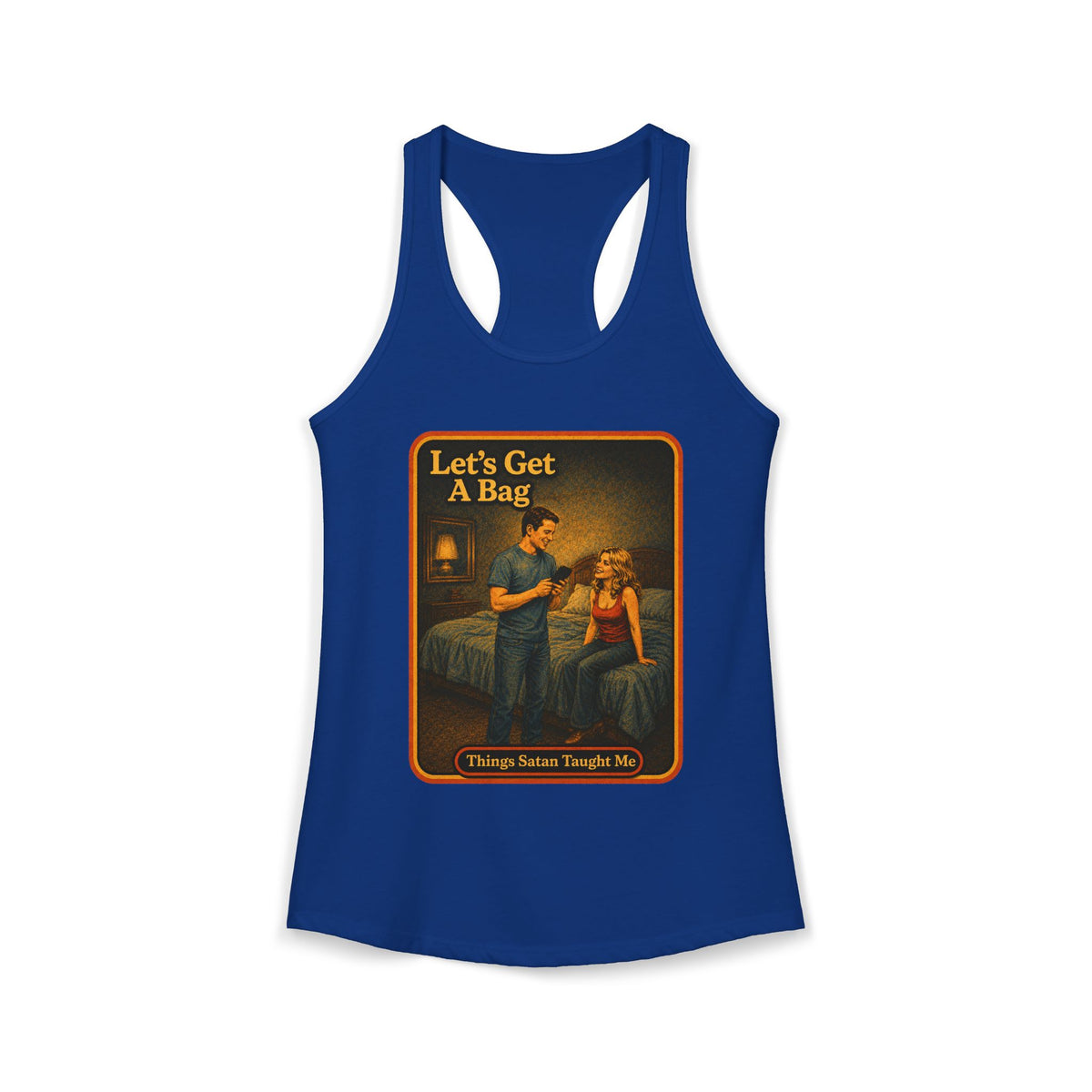 Let's Get A Bag Racerback Tank in Royal, front