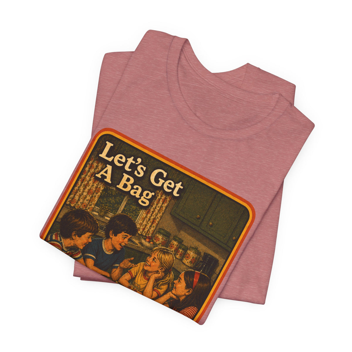 Let's Get Another Bag Unisex Tee in Heather Mauve, view 3