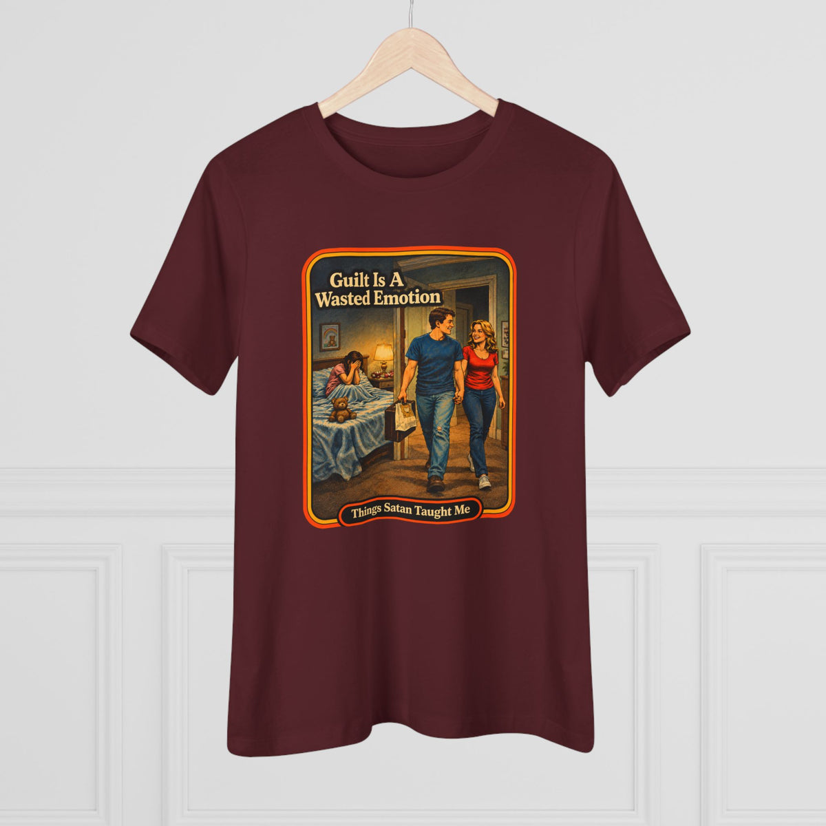 Guilt Is A Wasted Emotion Women's Tee in Maroon, view 4