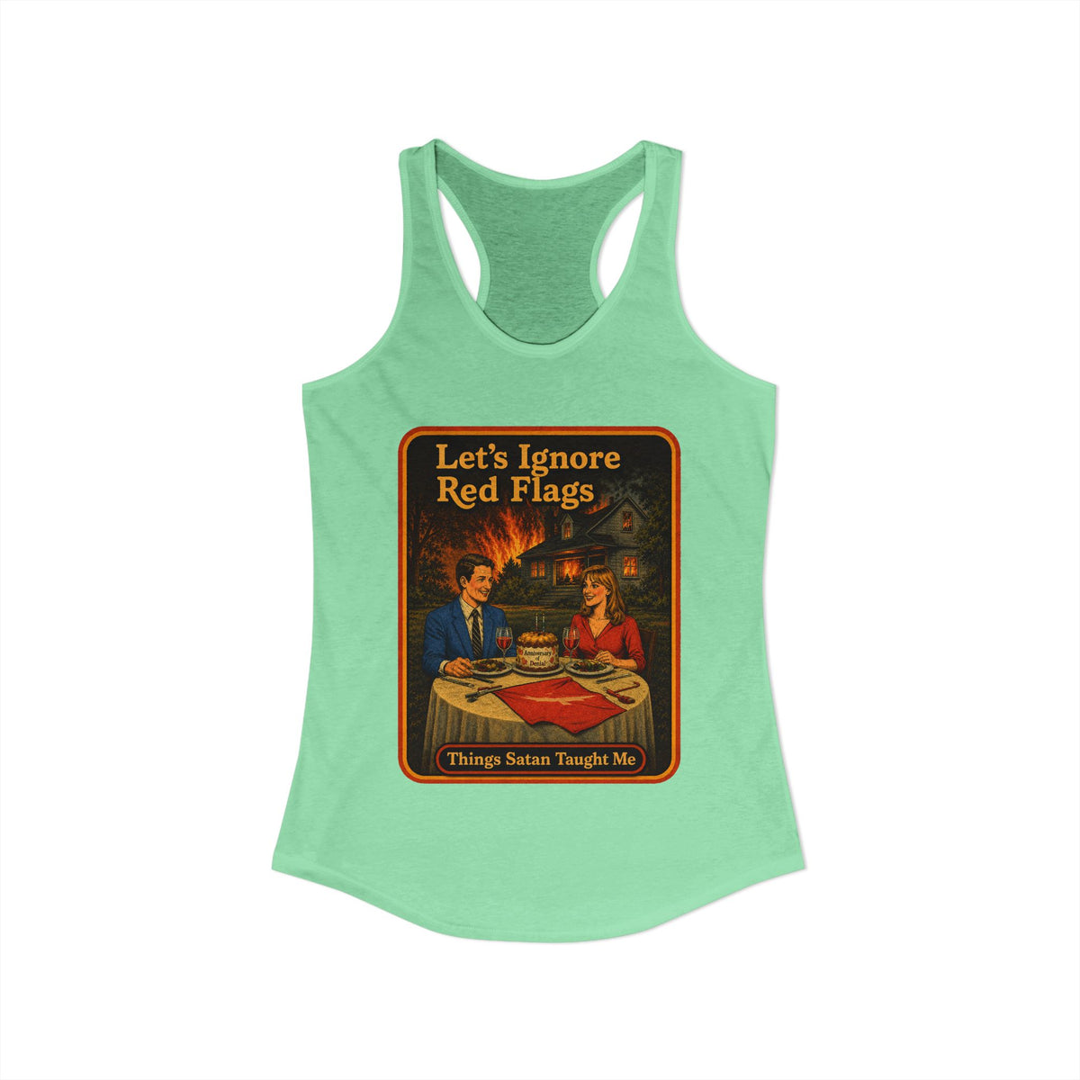 Let's Ignore Red Flags Racerback Tank in Mint, view 2
