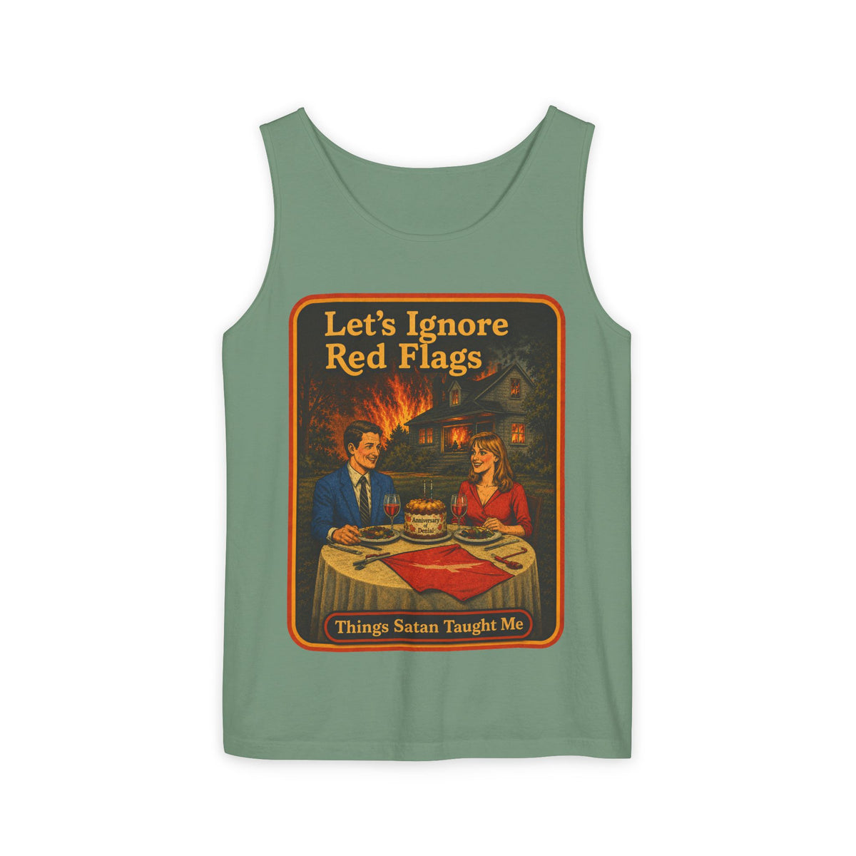 Let's Ignore Red Flags Wife Beater in Light Green, front