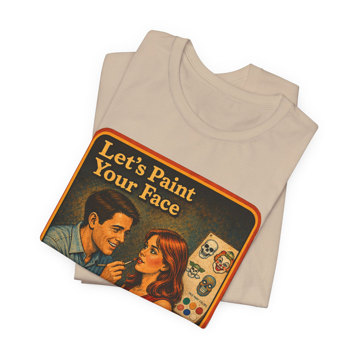 Let's Paint Your Face Unisex Tee in Tan, view 3