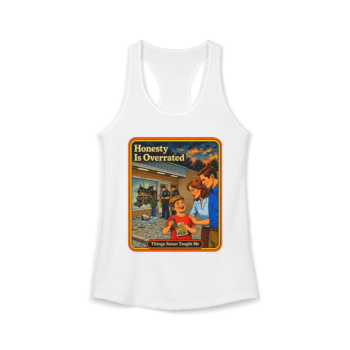 Honesty Is Overrated Racerback Tank in White, front
