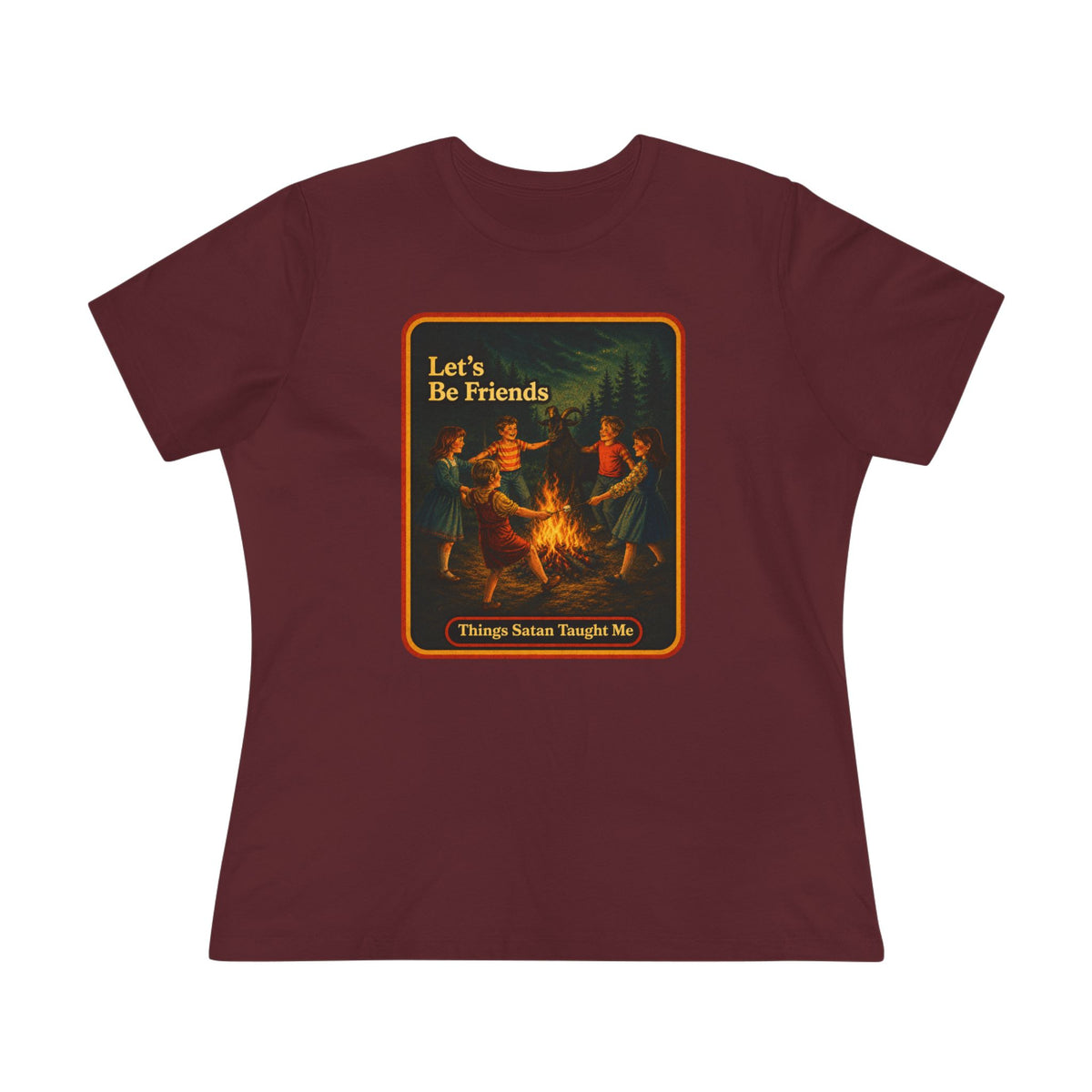 Let's Be Friends Women's Tee in Maroon, front