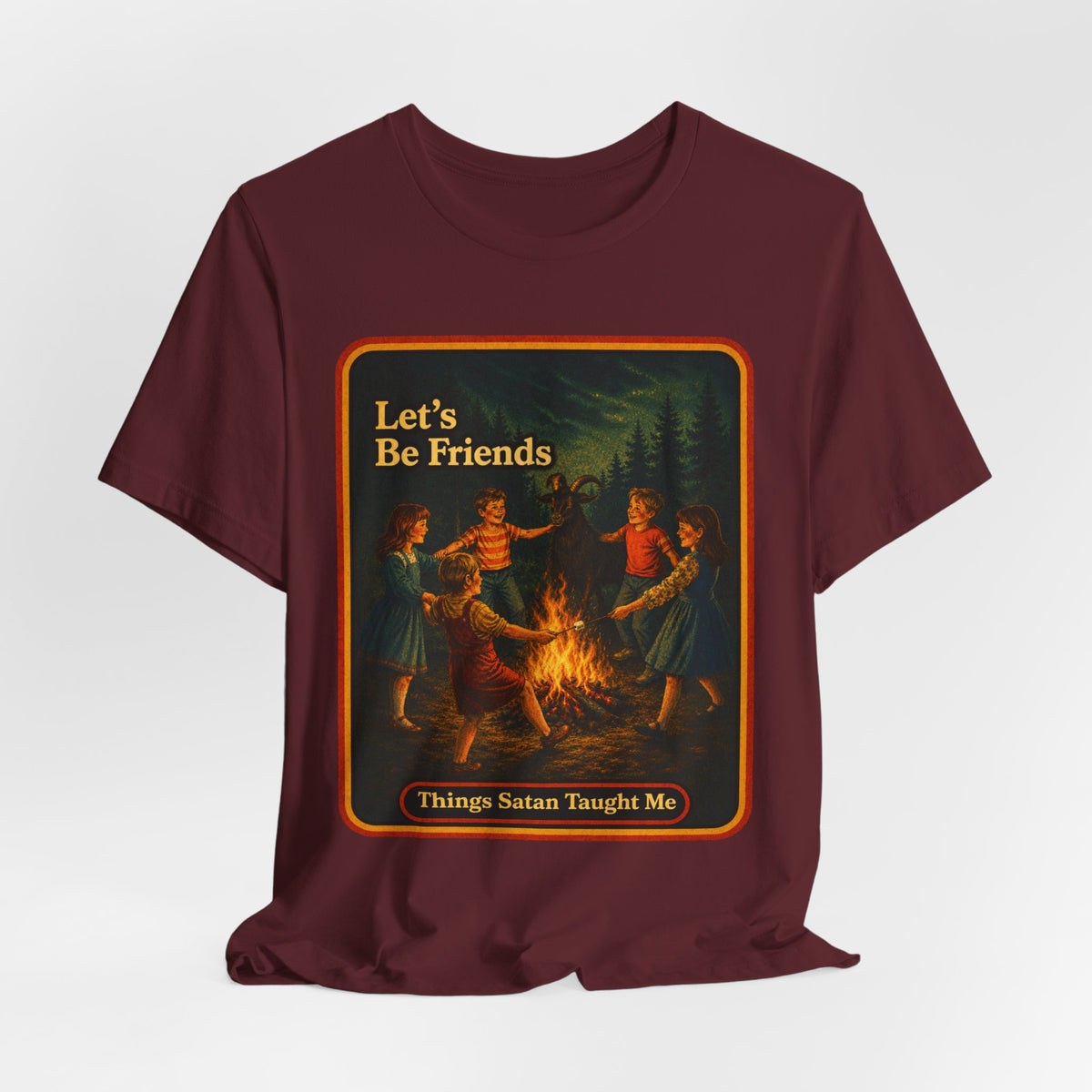 Let's Be Friends Unisex Tee in Maroon, view 4
