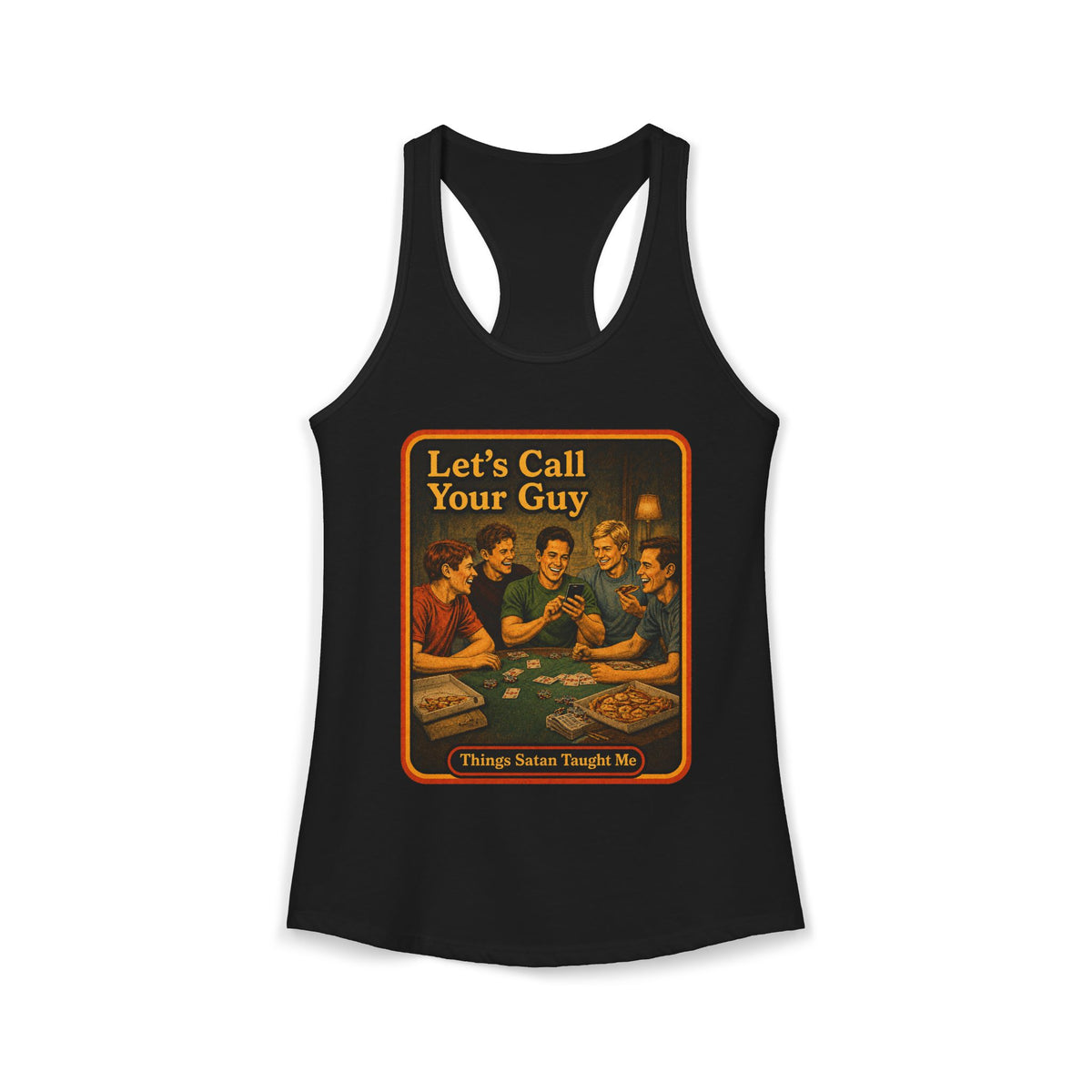 Let's Call Your Guy Racerback Tank in Black, front