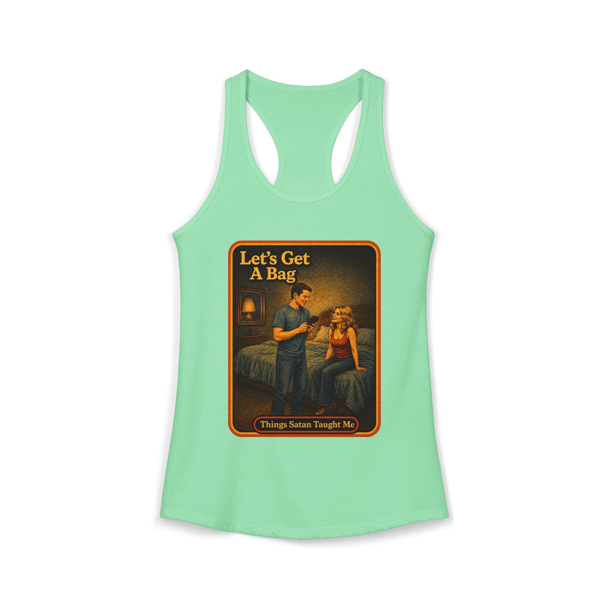 Let's Get A Bag Racerback Tank in Mint, front