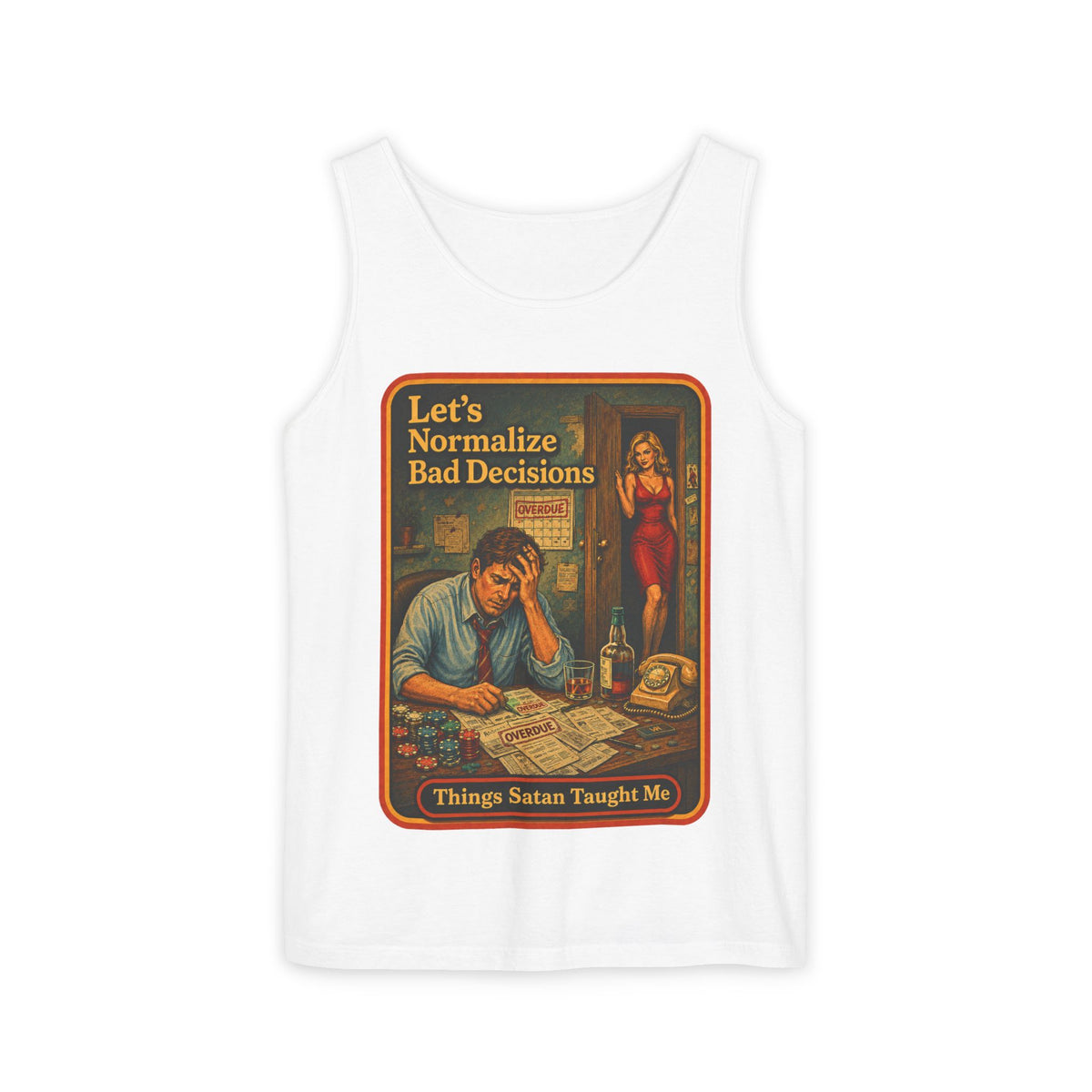 Let's Normalize Bad Decisions Wife Beater in White, front