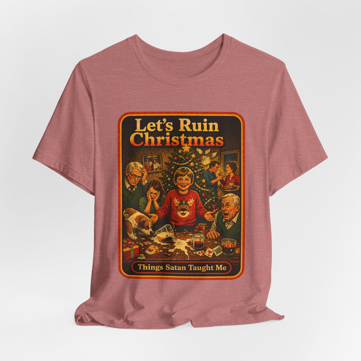 Let's Ruin Christmas Unisex Tee in Heather Mauve, view 4