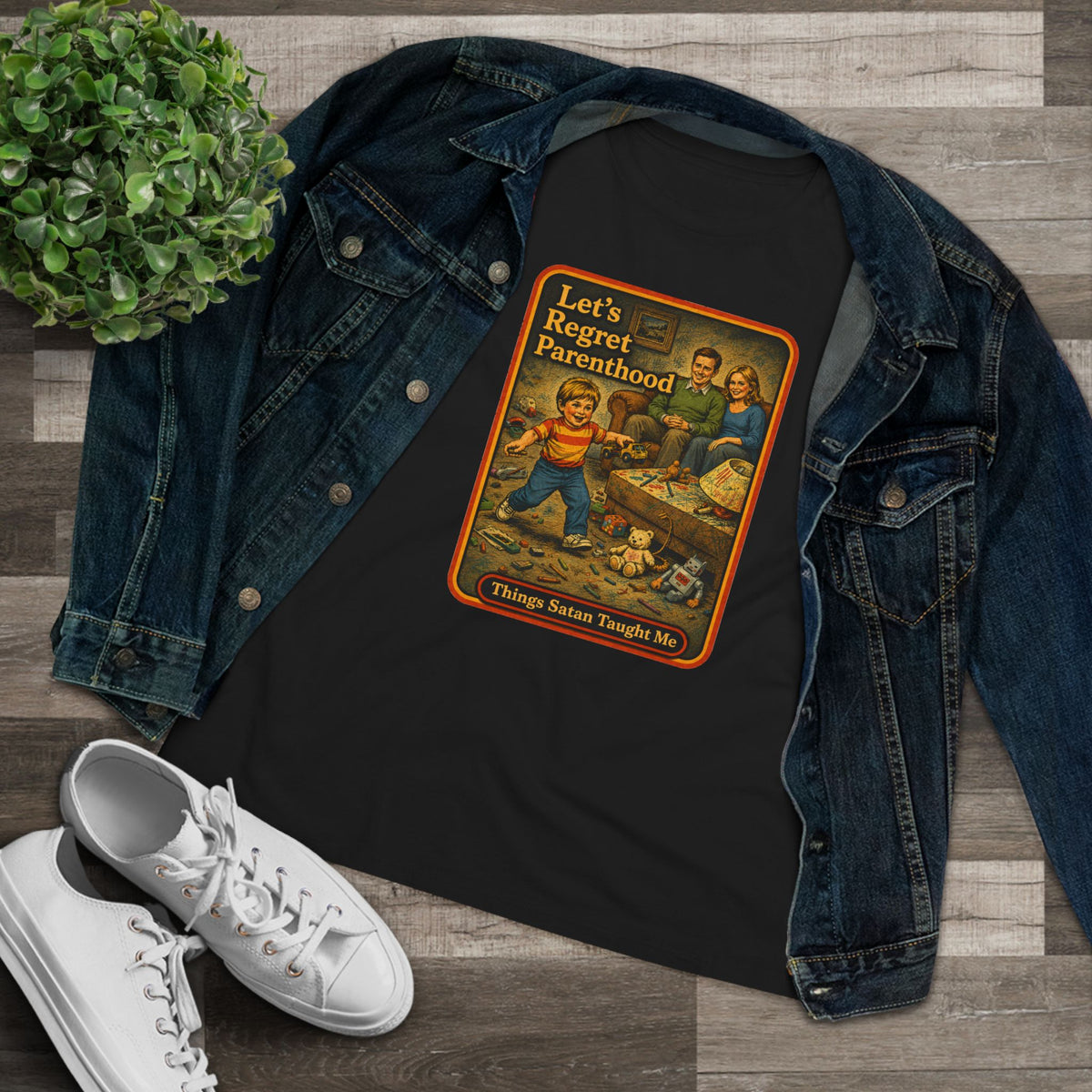 Let's Regret Parenthood Women's Tee in Black, view 3