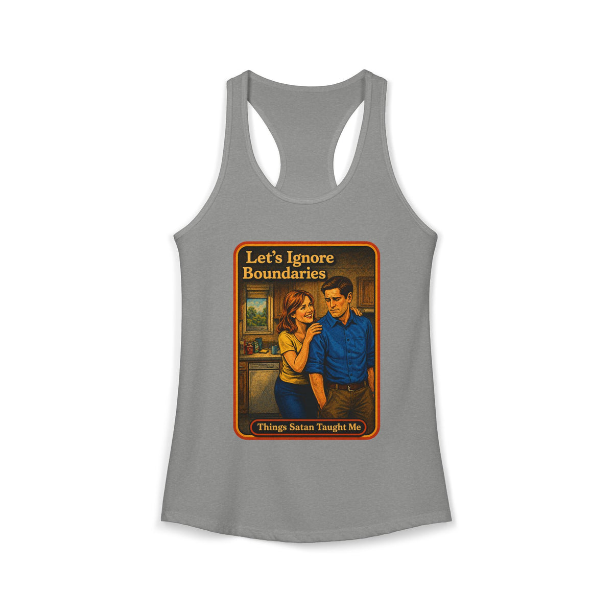 Let's Ignore Boundaries Racerback Tank in Heather Grey, front