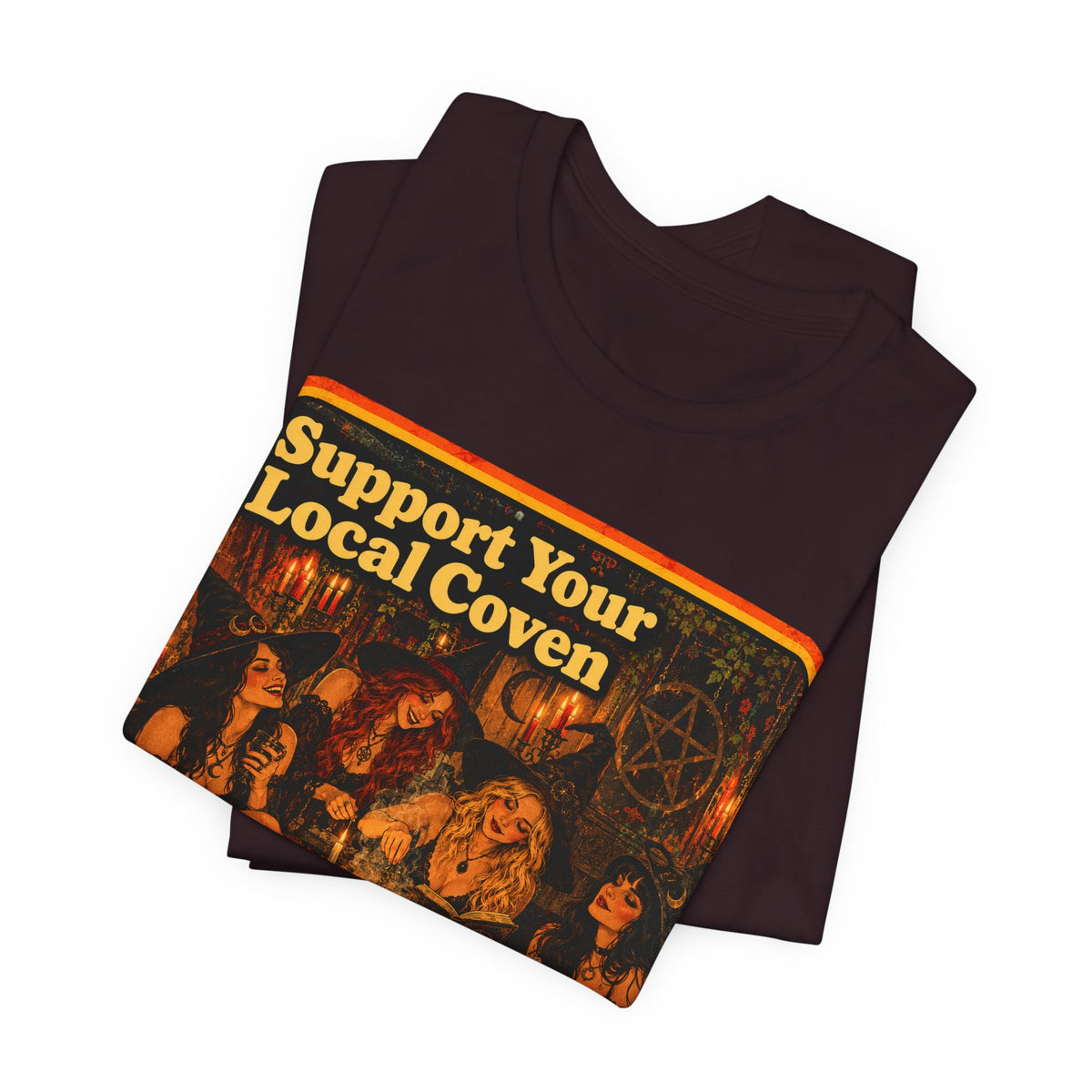 Support Your Local Coven Unisex Tee in Oxblood Black, view 3