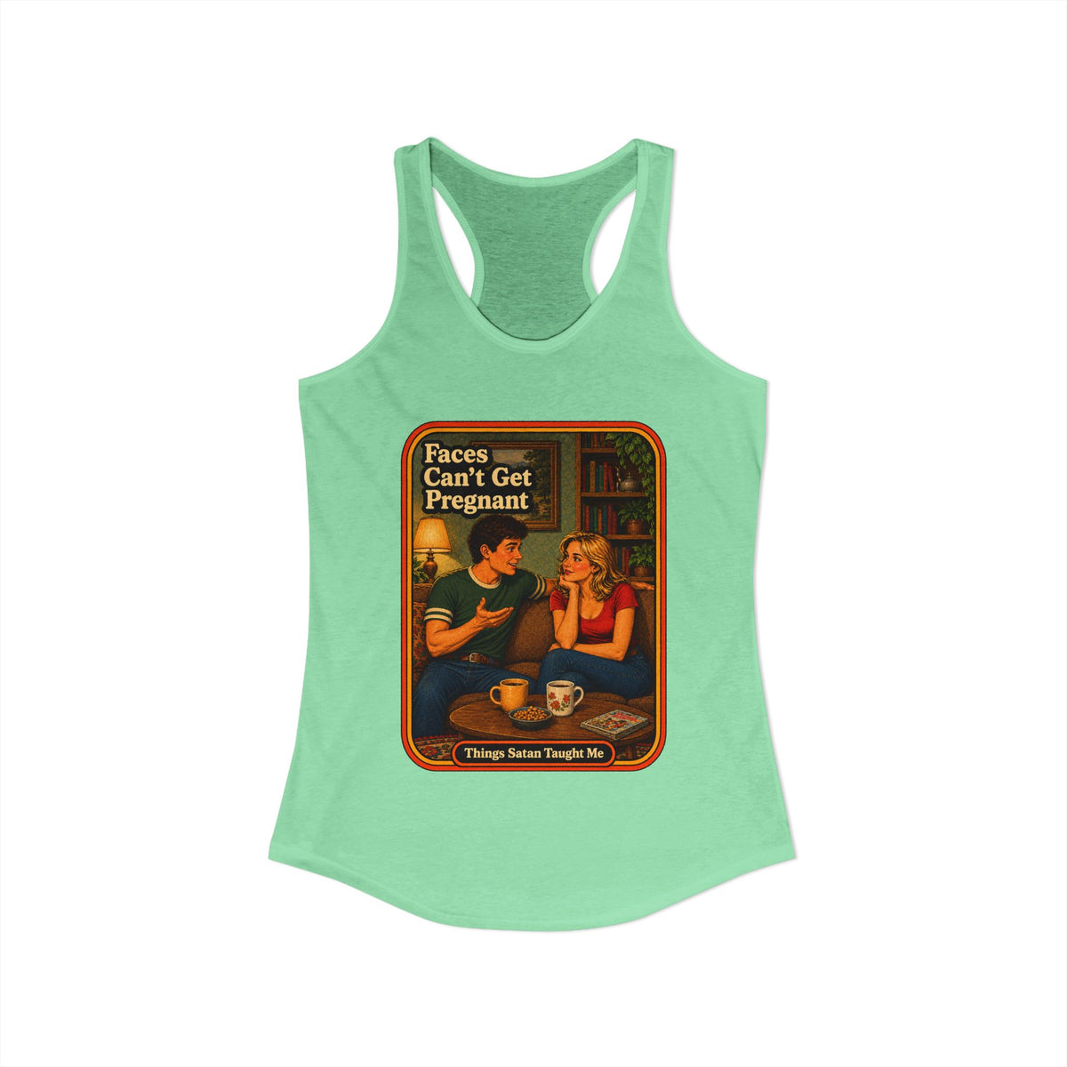 Faces Can't Get Pregnant Racerback Tank in Mint, view 2