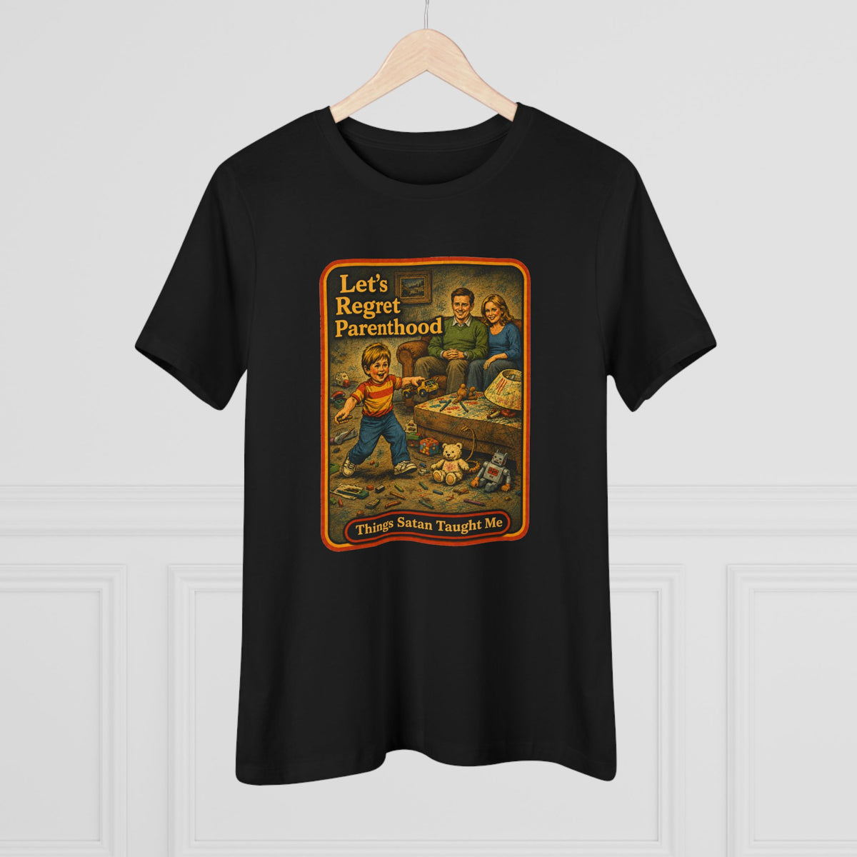 Let's Regret Parenthood Women's Tee in Black, view 4