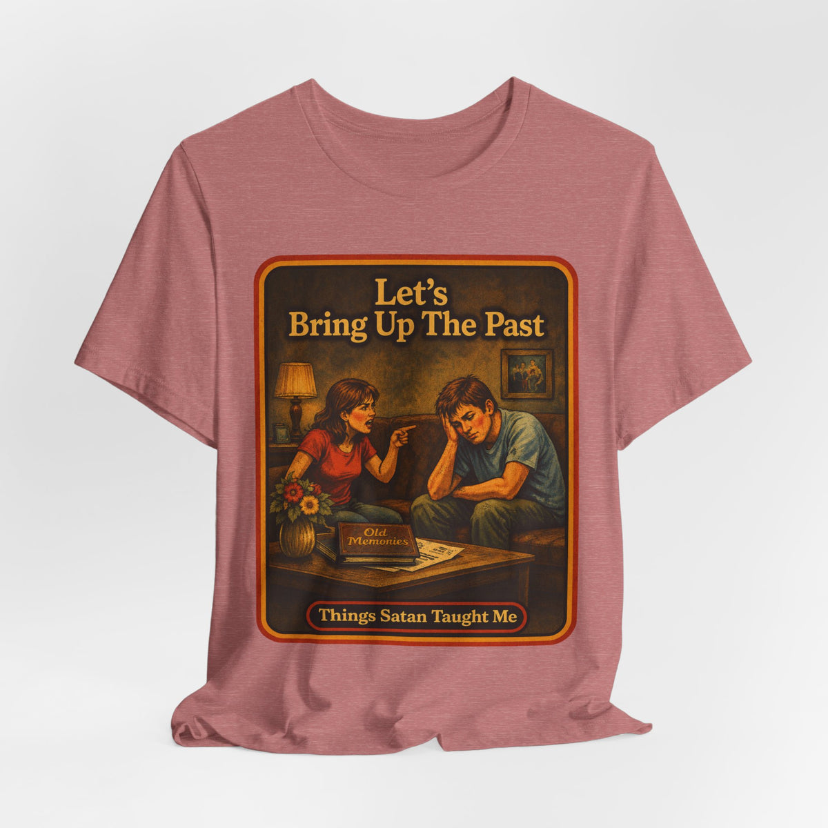 Let's Bring Up The Past Unisex Tee in Heather Mauve, view 4