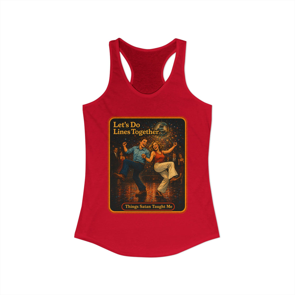 Let's Do Lines Together Racerback Tank in Red, view 2