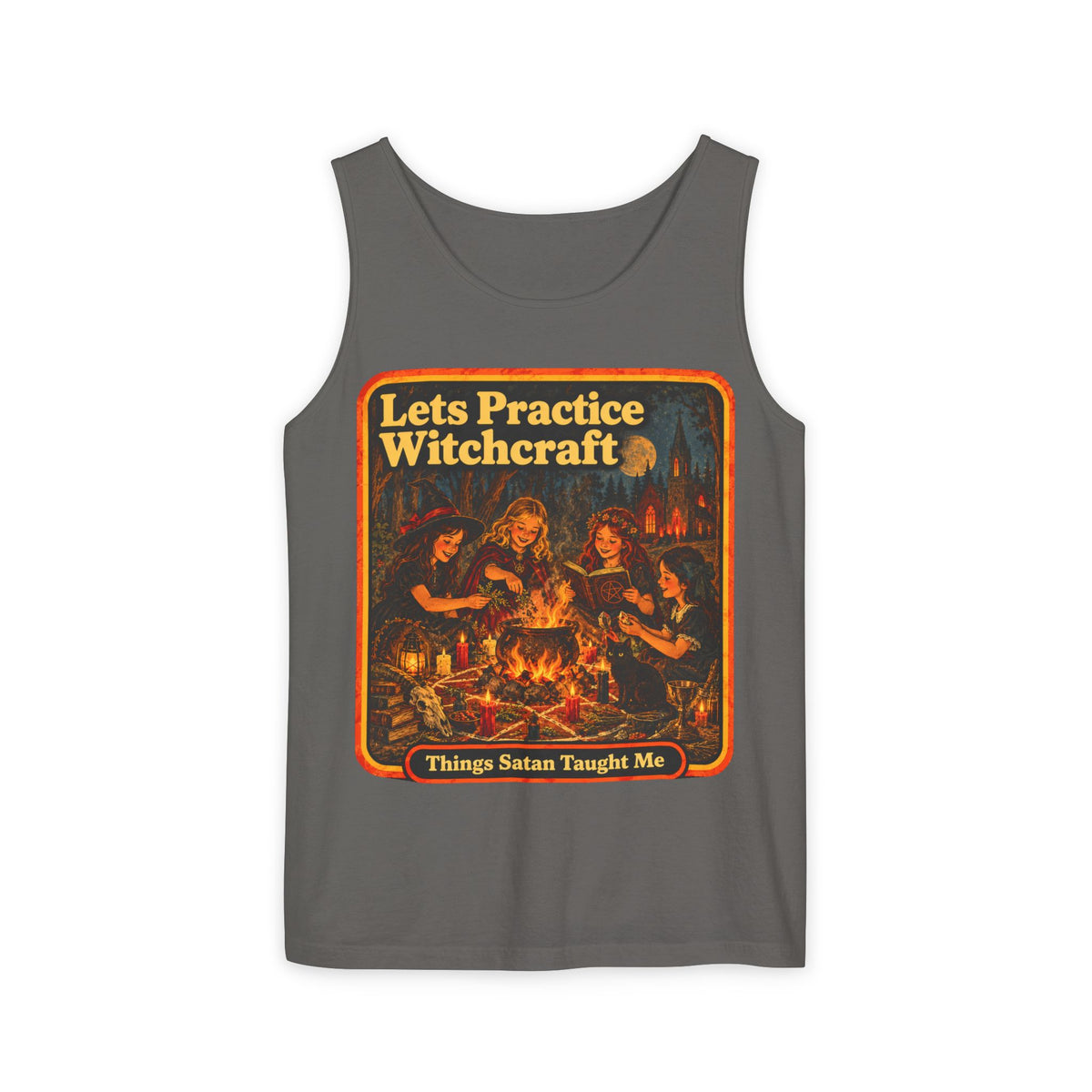 Let's Practice Witchcraft Men's Wife Beater | Things Satan Taught Me in Pepper, front